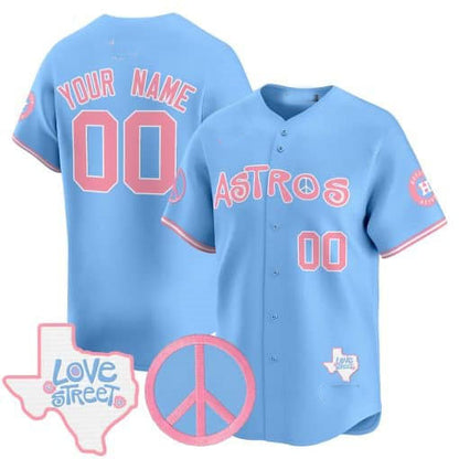 Custom Houston Astros Love Street & Peace Sign Patch Bubblegum Pink Vapor Premier Limited ¨C All Stitched Baseball Jersey