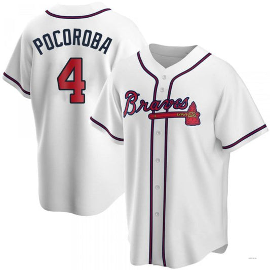 Atlanta Braves #4 Biff Pocoroba White Home Jersey Stitches Baseball Jerseys