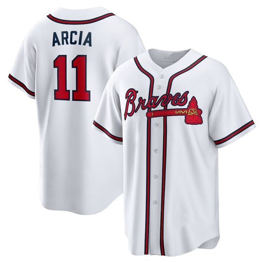 Atlanta Braves #11 Orlando Arcia Home Replica Jersey - White Baseball Jerseys