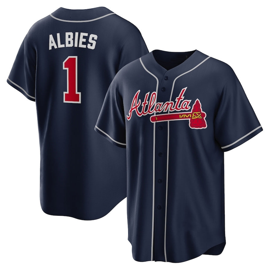 Atlanta Braves #1 Ozzie Albies Alternate Replica Player Name Jersey - Navy Baseball Jerseys