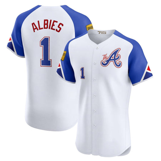 Atlanta Braves #1 Ozzie Albies City Connect Elite Jersey - White Baseball Jerseys