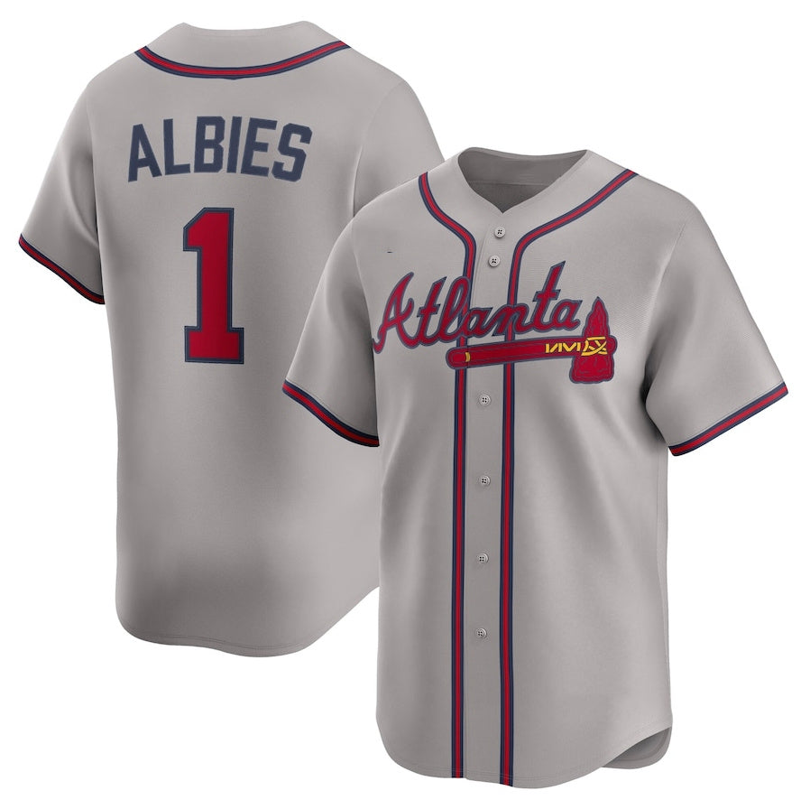 Atlanta Braves #1 Ozzie Albies Road Limited Player Jersey - Gray Baseball Jerseys