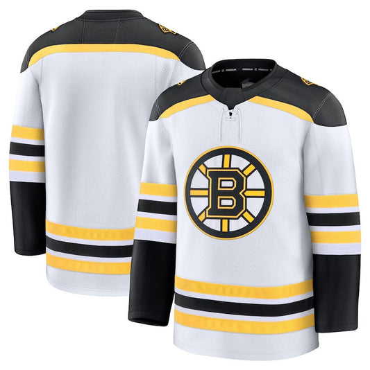 B.Bruins Fanatics Away Premium Jersey - White Stitched American Hockey Jersey