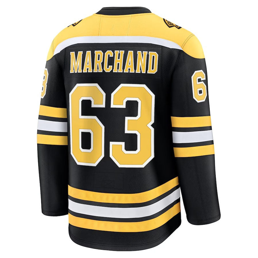 B.Bruins #63 Brad Marchand Fanatics  Home Premium Jersey - Black Stitched American Hockey Jersey