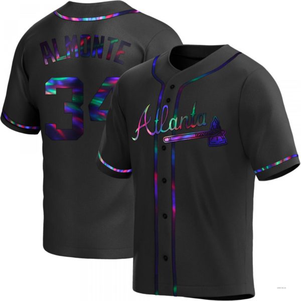 Atlanta Braves #34 Abuonem Almonte Black Holographic Alternate Jersey Stitches Baseball Jerseys