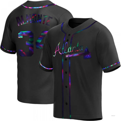 Atlanta Braves #34 Abuonem Almonte Black Holographic Alternate Jersey Stitches Baseball Jerseys