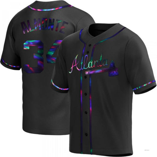 Atlanta Braves #34 Abuonem Almonte Black Holographic Alternate Jersey Stitches Baseball Jerseys