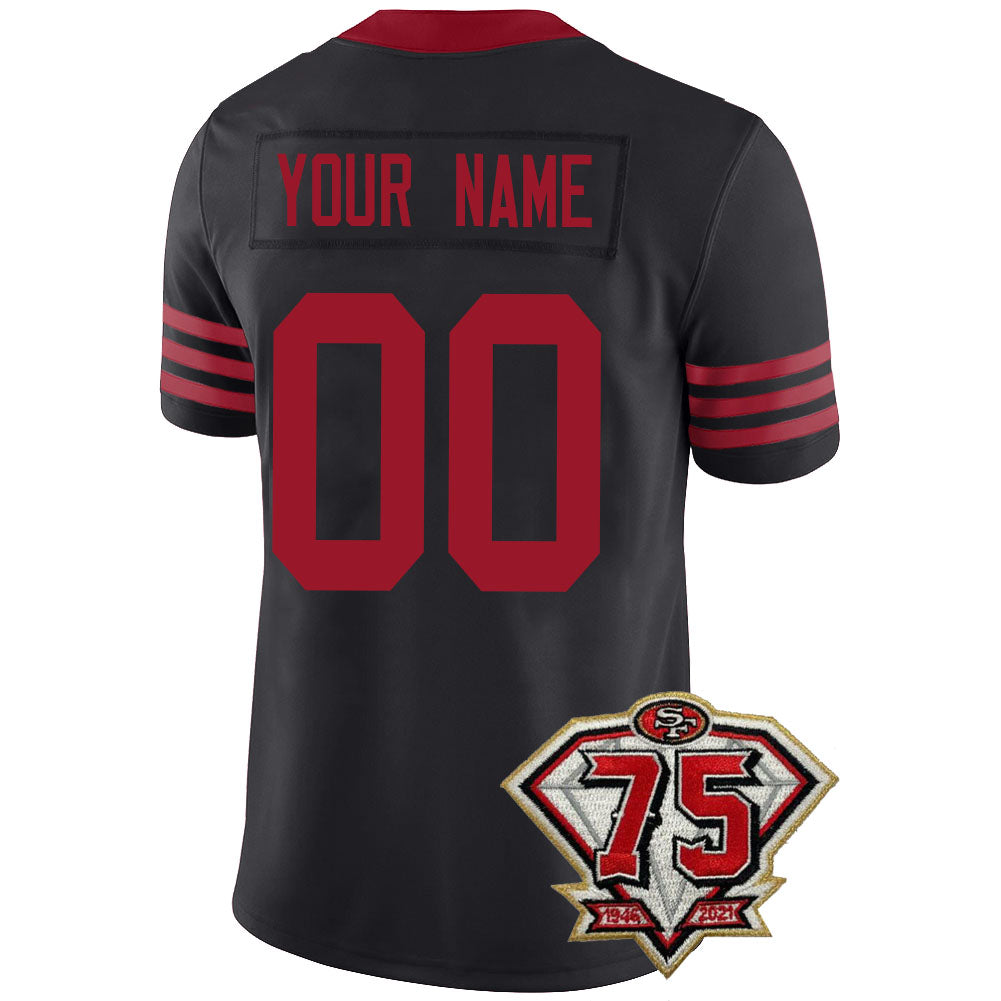 Custom SF.49ers Men's Kids Women's Football Jerseys Color Red Black And White With 75th Patch