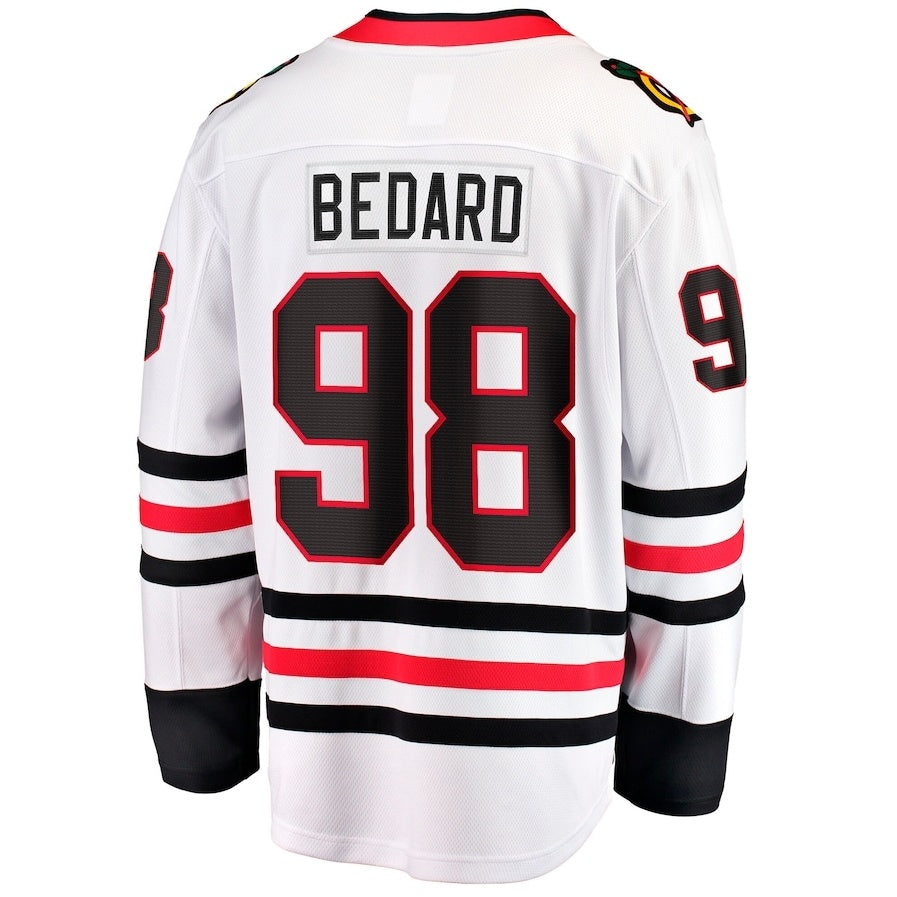 C.Blackhawks #98 Connor Bedard Fanatics Away Premier Breakaway Player Jersey - White Stitched American Hockey Jerseys