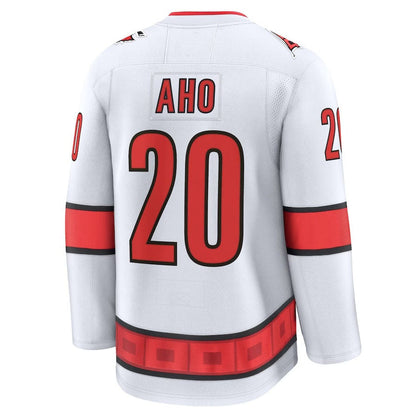 C.Hurricanes #20 Sebastian Aho Fanatics Away Premium Jersey - White Stitched American Hockey Jerseys