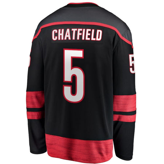 C.Hurricanes #5 Jalen Chatfield Fanatics Home Premier Breakaway Player Jersey - Black Stitched American Hockey Jerseys