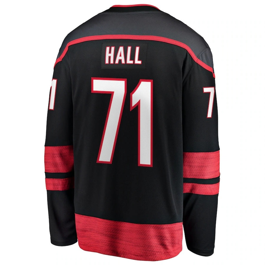 C.Hurricanes #71 Taylor Hall Fanatics Home Breakaway Jersey - Black Stitched American Hockey Jerseys