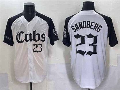 Chicago Cubs #23 Ryne Sandberg White Black 'Gothic North Side Edition' Vapor Premier Limited Stitched Baseball Jersey