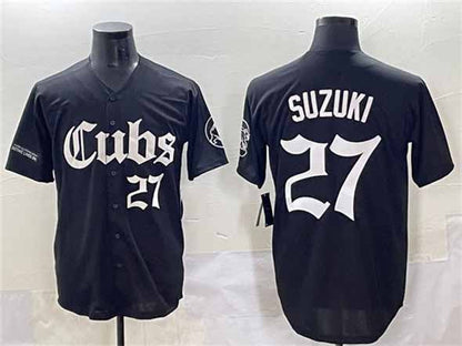 Chicago Cubs #27 Seiya Suzuki Black 'Gothic North Side Edition' Vapor Premier Limited Stitched Baseball Jersey