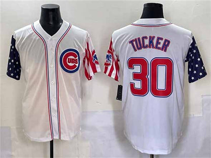 Chicago Cubs #30 Kyle Tucker White 2025 Independence Day Vapor Premier Limited Stitched Baseball Jersey