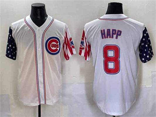 Chicago Cubs #8 Ian Happ White 2025 Independence Day Vapor Premier Limited Stitched Baseball Jersey