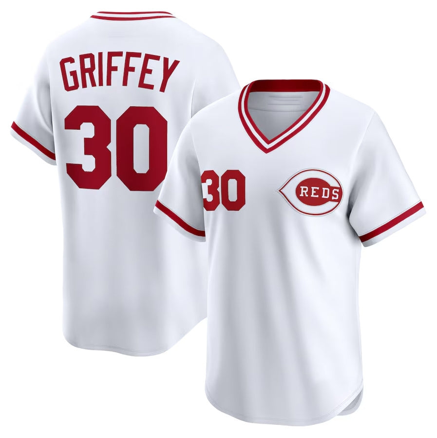 Cincinnati Reds #30 Ken Griffey Throwback Cooperstown Collection Limited Jersey - White Stitched Baseball Jerseys