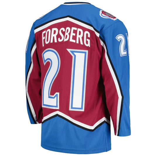 C.Avalanche #21 Peter Forsberg Mitchell & Ness 1995-96 Blue Line Player Jersey - Burgundy American Hockey Jerseys