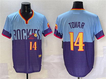 Colorado Rockies #14 Ezequiel Tovar Purple Light Blue 2025 City Connect Limited Stitched Baseball Jersey