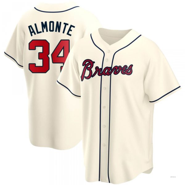 Atlanta Braves #34 Abuonem Almonte Cream Alternate Jersey Stitches Baseball Jerseys