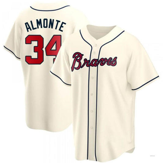 Atlanta Braves #34 Abuonem Almonte Cream Alternate Jersey Stitches Baseball Jerseys