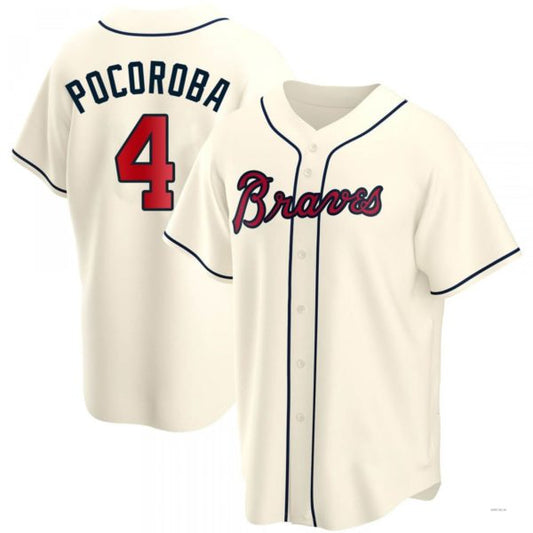 Atlanta Braves #4 Biff Pocoroba Cream Alternate Jersey Jersey Stitches Baseball Jerseys
