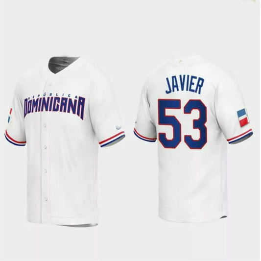 #53 Cristian Javier Dominican Republic Baseball 2023 World Baseball Classic Replica Jersey ¨C White Stitches Baseball Jerseys