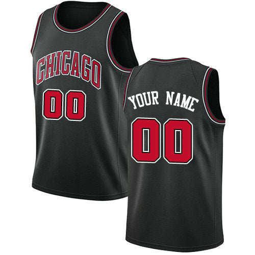 Custom C.Bulls Swingman Black Statement Edition Stitched Basketball Jersey