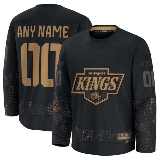Custom LA.Kings Fanatics 2024 Military Appreciation Personalized Long Sleeve Practice Jersey - Black Stitched American Hockey Jerseys