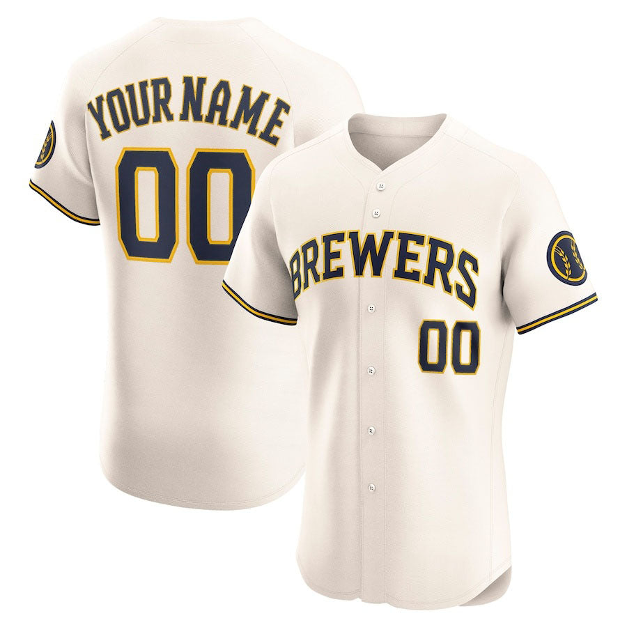 Custom Milwaukee Brewers Home Elite Jersey ¨C Cream Stitched Baseball Jersey