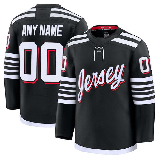 Custom NJ.Devils Fanatics Alternate Premium Jersey - Black Stitched American Hockey Jerseys