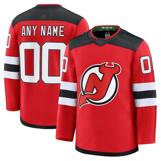 Custom NJ.Devils Fanatics Home Premium Jersey - Red Stitched American Hockey Jerseys