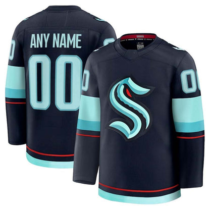 Custom S.Kraken Fanatics Home Premium Jersey - Deep Sea Blue Stitched American Hockey Jerseys