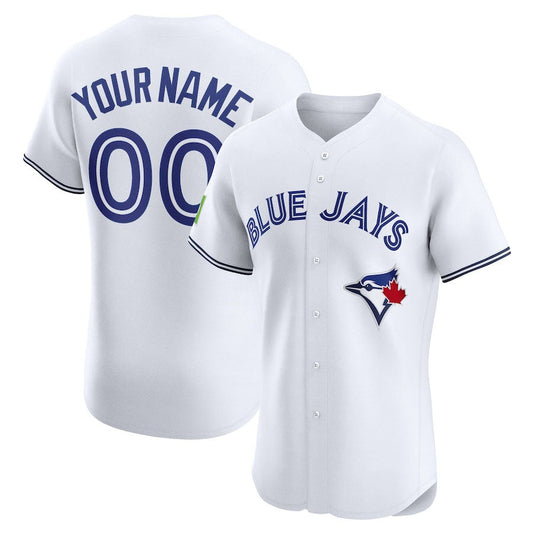 Custom Toronto Blue Jays Home Elite Sponsor Patch Jersey ¨C White Stitched Baseball Jersey