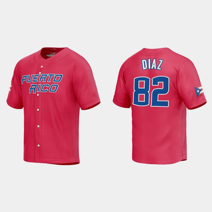 #82 EDWIN DIAZ PUERTO RICO BASEBALL 2023 WORLD BASEBALL CLASSIC JERSEY ¨C RED. Stitches Baseball Jerseys