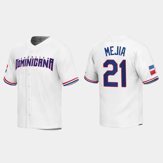 #21 FRANCISCO MEJIA DOMINICAN REPUBLIC BASEBALL 2023 WORLD BASEBALL CLASSIC REPLICA JERSEY ¨C WHITE Stitches Baseball Jerseys