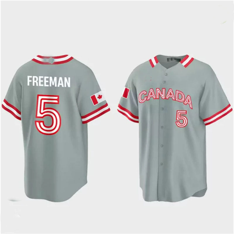 #5 Freddie Freeman Canada 2023 World Baseball Classic Jersey ¨C Grey Stitches Baseball Jerseys