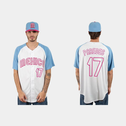 #17 ISAAC PAREDES MEXICO BASEBALL 2023 WORLD BASEBALL CLASSIC JERSEY ¨C WHITE BLUE Stitches Baseball Jerseys