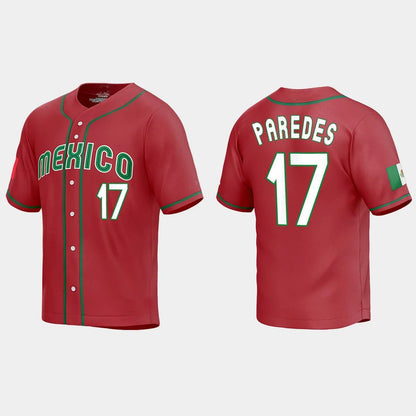 #17 ISAAC PAREDES MEXICO BASEBALL 2023 WORLD BASEBALL CLASSIC REPLICA JERSEY ¨C RED Stitches Baseball Jerseys