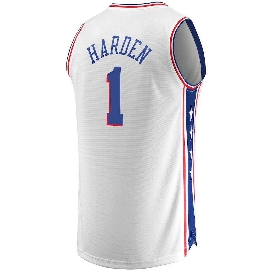 PH.76ers #1 James Harden Fanatics Branded Fast Break Replica Jersey Association Edition White Stitched American Basketball Jersey