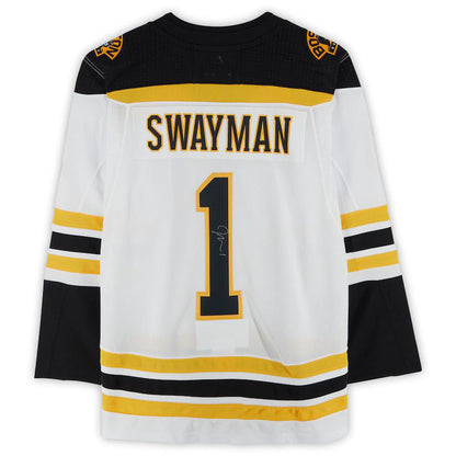 B.Bruins #1 Jeremy Swayman Fanatics Authentic Autographed Authentic Jersey White Black Stitched American Hockey Jerseys