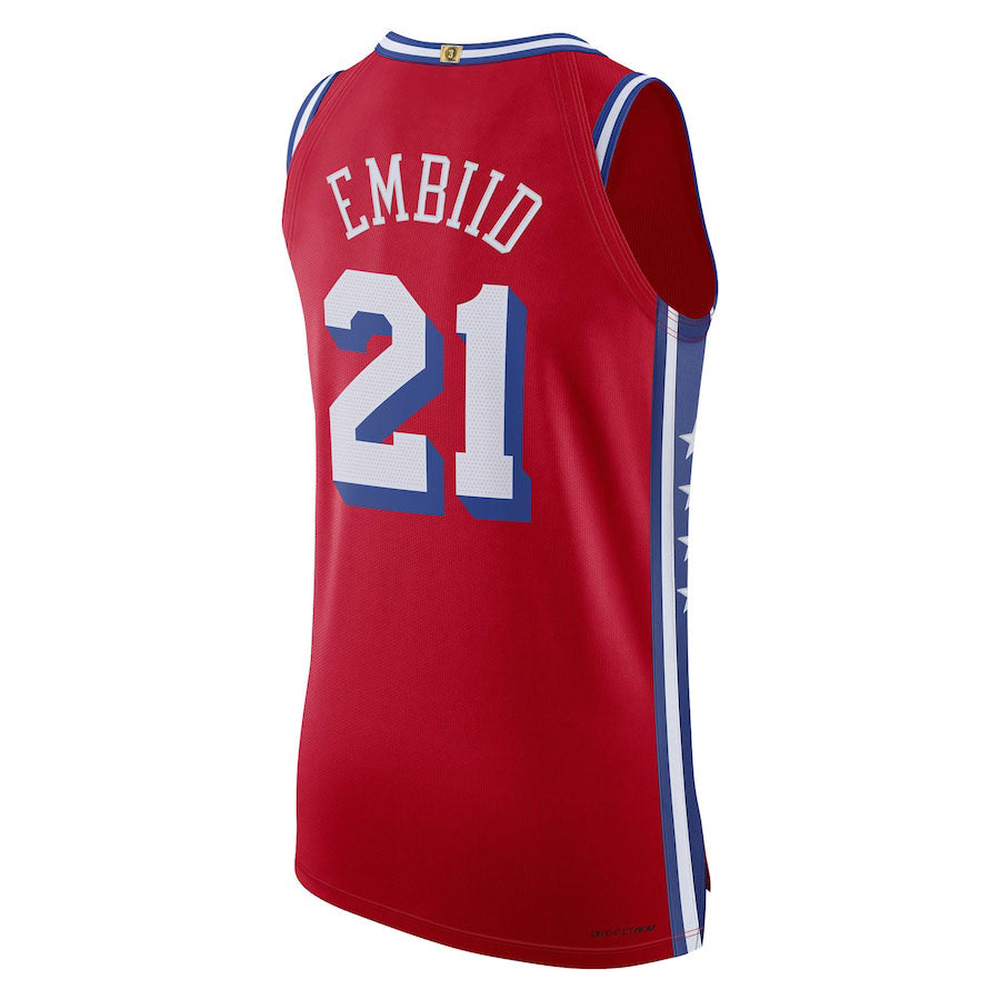PH.76ers #21 Joel Embiid Jordan Brand 2022-23 Authentic Jersey Statement Edition  Red Stitched American Basketball Jersey