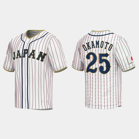 #25 KAZUMA OKAMOTO JAPAN BASEBALL 2023 WORLD BASEBALL CLASSIC JERSEY ¨C WHITE Stitches Baseball Jerseys