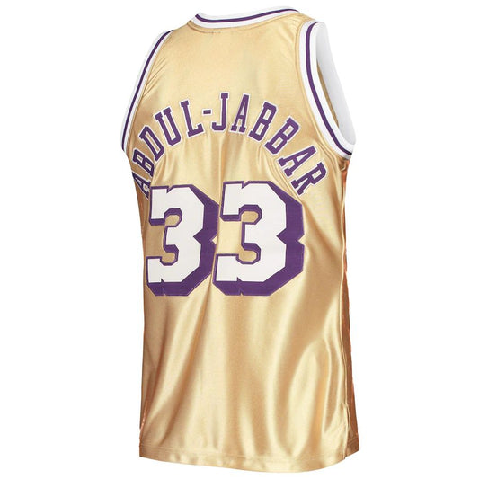 LA.Lakers #33 Kareem Abdul-Jabbar Mitchell & Ness 75th Anniversary 1983-84 Hardwood Classics Swingman Jersey Gold Stitched American Basketball Jersey