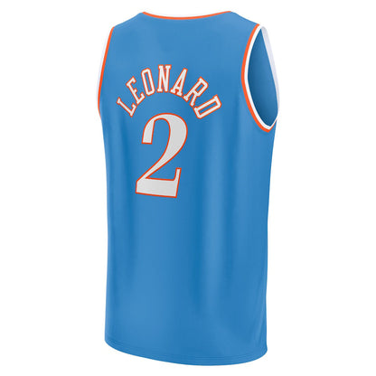 LA.Clippers #2 Kawhi Leonard Fanatics Branded 2021-22 Fast Break Replica Jersey City Edition Light Blue Stitched American Basketball Jersey