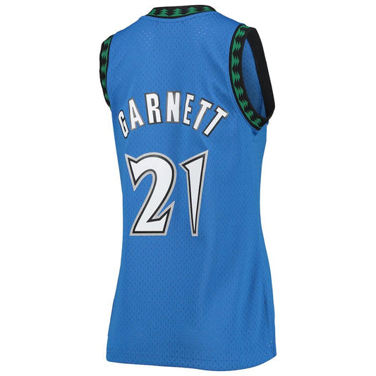 M.Timberwolves #21 Kevin Garnett Mitchell & Ness Hardwood Classics Swingman Jersey Blue Stitched American Basketball Jersey