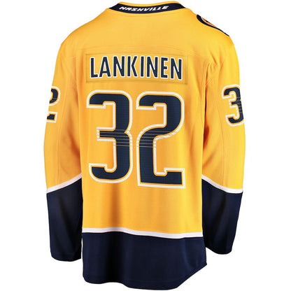 N.Predators #32 Kevin Lankinen Fanatics Branded Home Breakaway Player Jersey Gold Stitched American Hockey Jerseys
