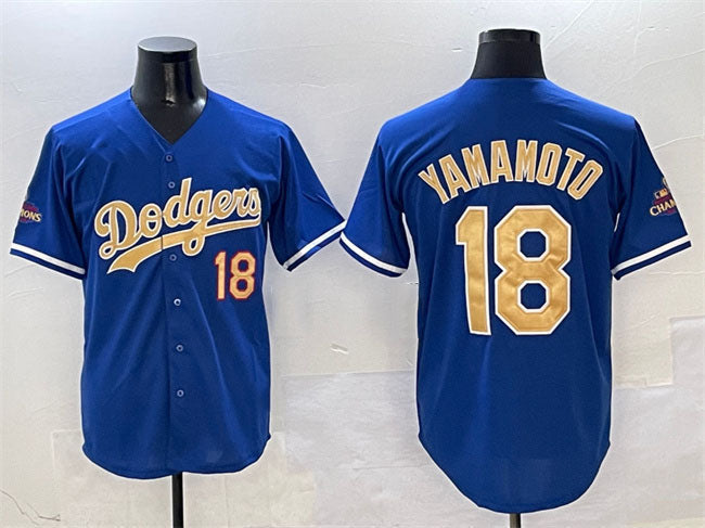 Los Angeles Dodgers #18 Yoshinobu Yamamoto Royal 2025 Gold Collection Limited Stitched Baseball Jersey