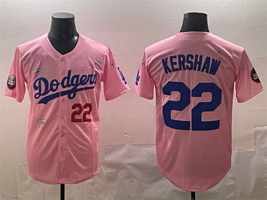 Los Angeles Dodgers #22 Clayton Kershaw Pink 2025 Tokyo Series Limited Stitched Baseball Jersey