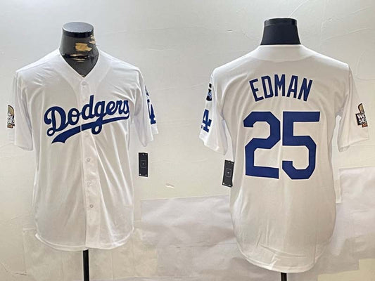 Los Angeles Dodgers #25 Tommy Edman White 2024 World Series With Fernando Memorial Patch Home Limited Stitched Baseball Jerseys